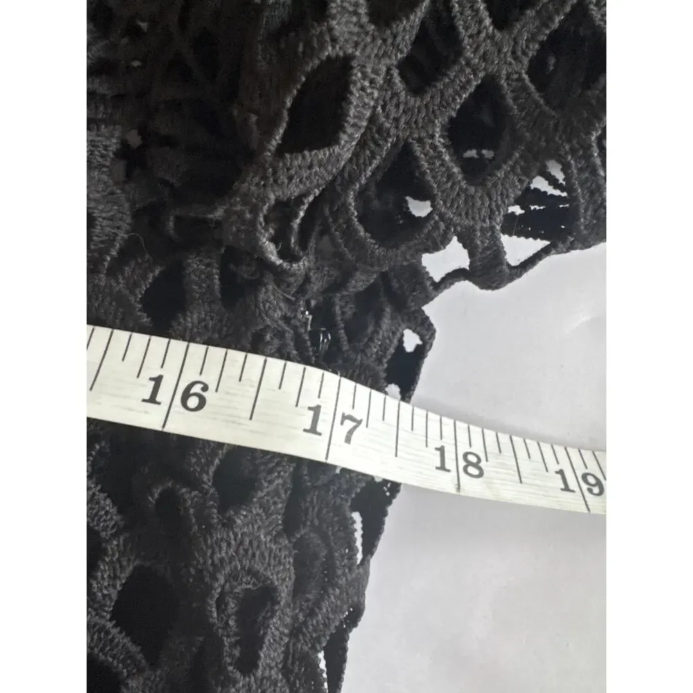 Dolce Cabo Knit Crochet Black Top Ruffle Bell Sleeve Minimalist Office Sz S